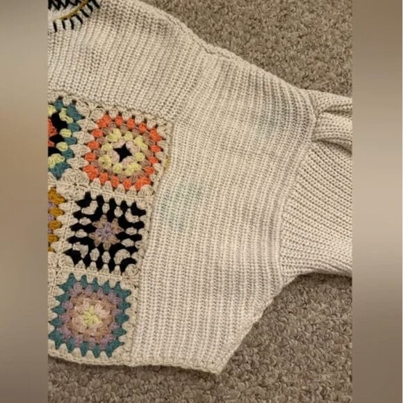 Free People Dahlia Floral Crochet Sweater Oversized Cropped size S - Picture 8 of 11